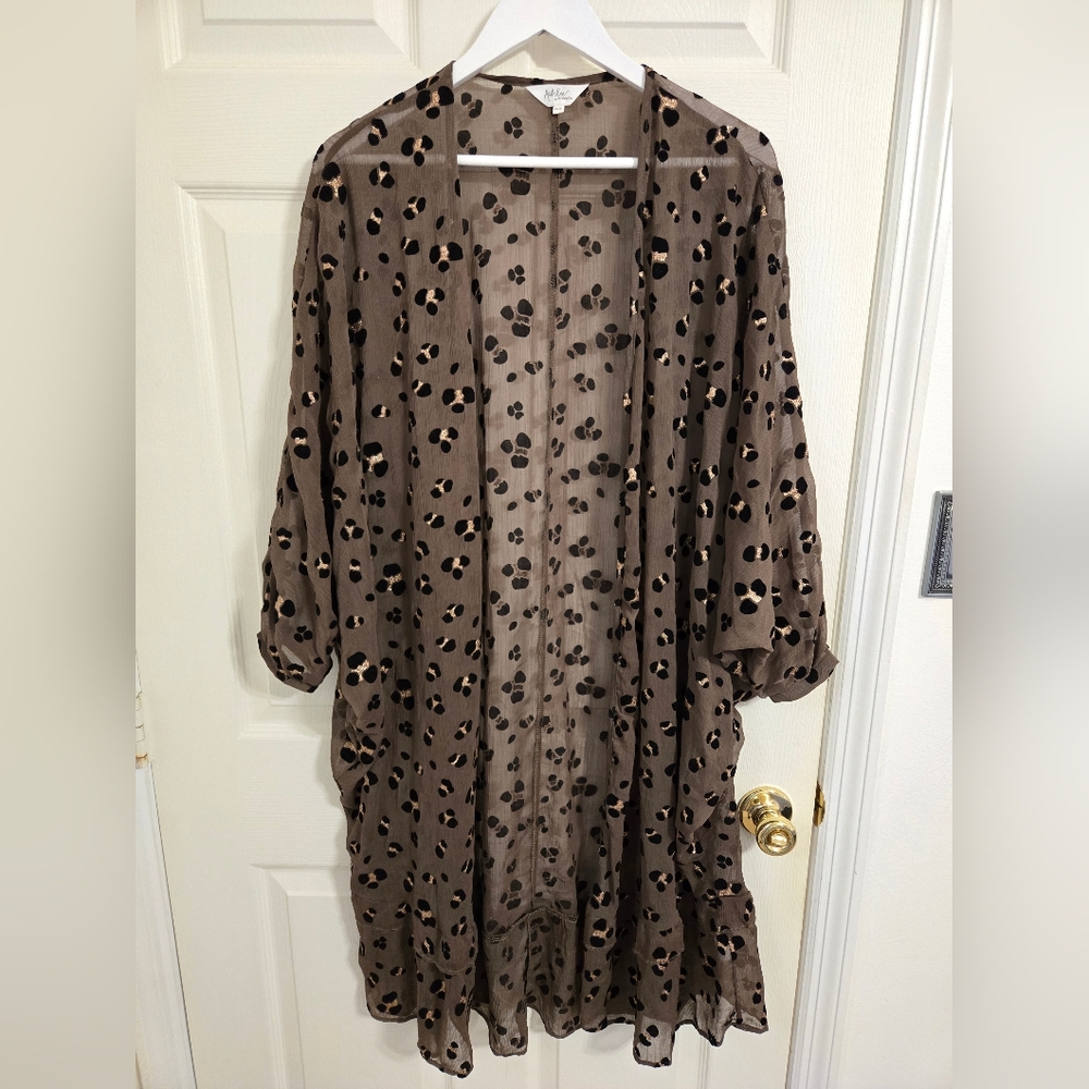 Amaryllis Brown Sheer Kimono with Black and Tan Leopard Print Size XS/S
